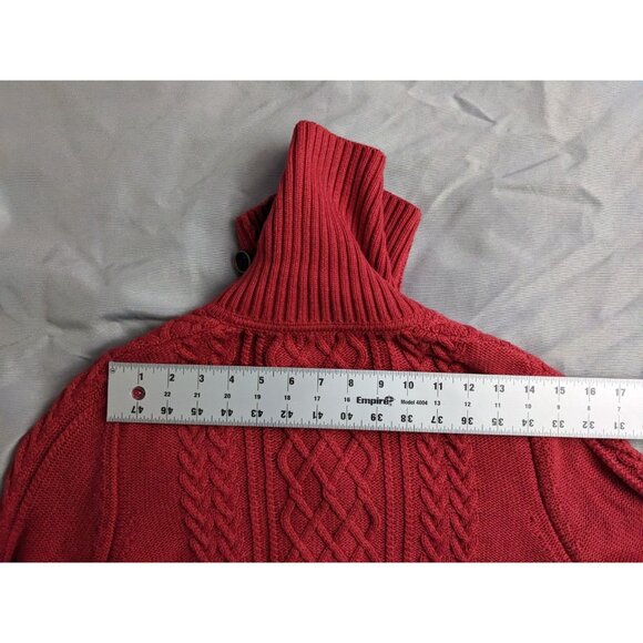 L.L. Bean Sweater Red Cable Knit Fisherman Button Up Turtleneck Womens Size L - Picture 12 of 12